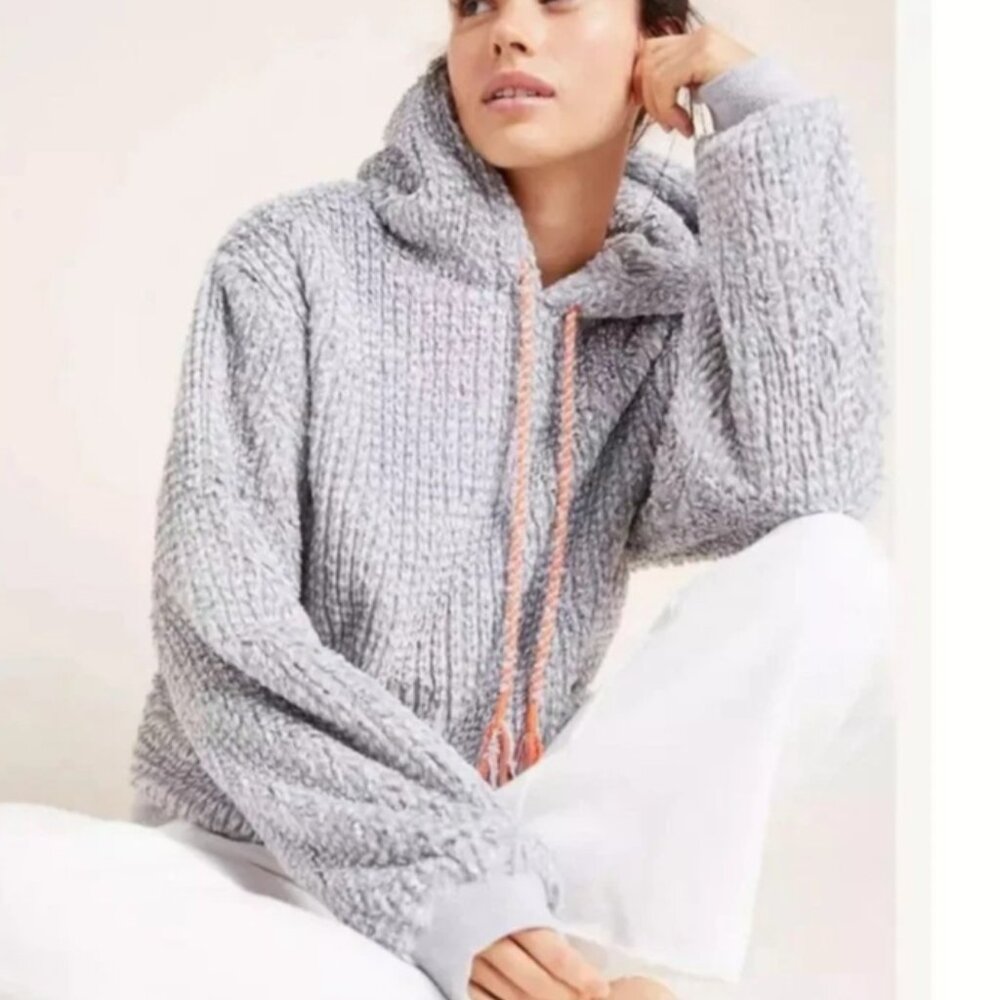 Anthropologie Saturday Sunday Nanette Plush Sherpa Hoodie Gray Pullover Sz Small